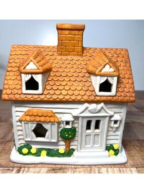 Partylite Ceramic Cottage Tealight Holder Vintage Hand-Painted Made In Taiwan